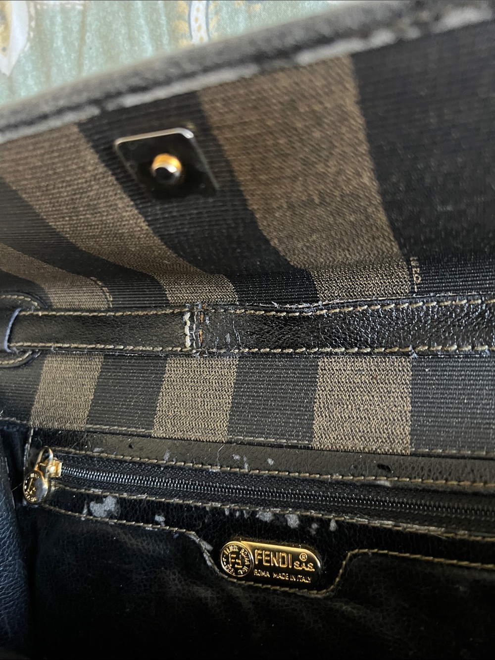 Fendi Striped Flap Crossbody - Black & Brown - Picture 2 of 5
